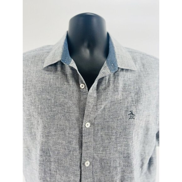 Men’s An Original Penguin Short Sleeve Button Up Shirt Size M Heritage Slim Fit - Picture 2 of 12